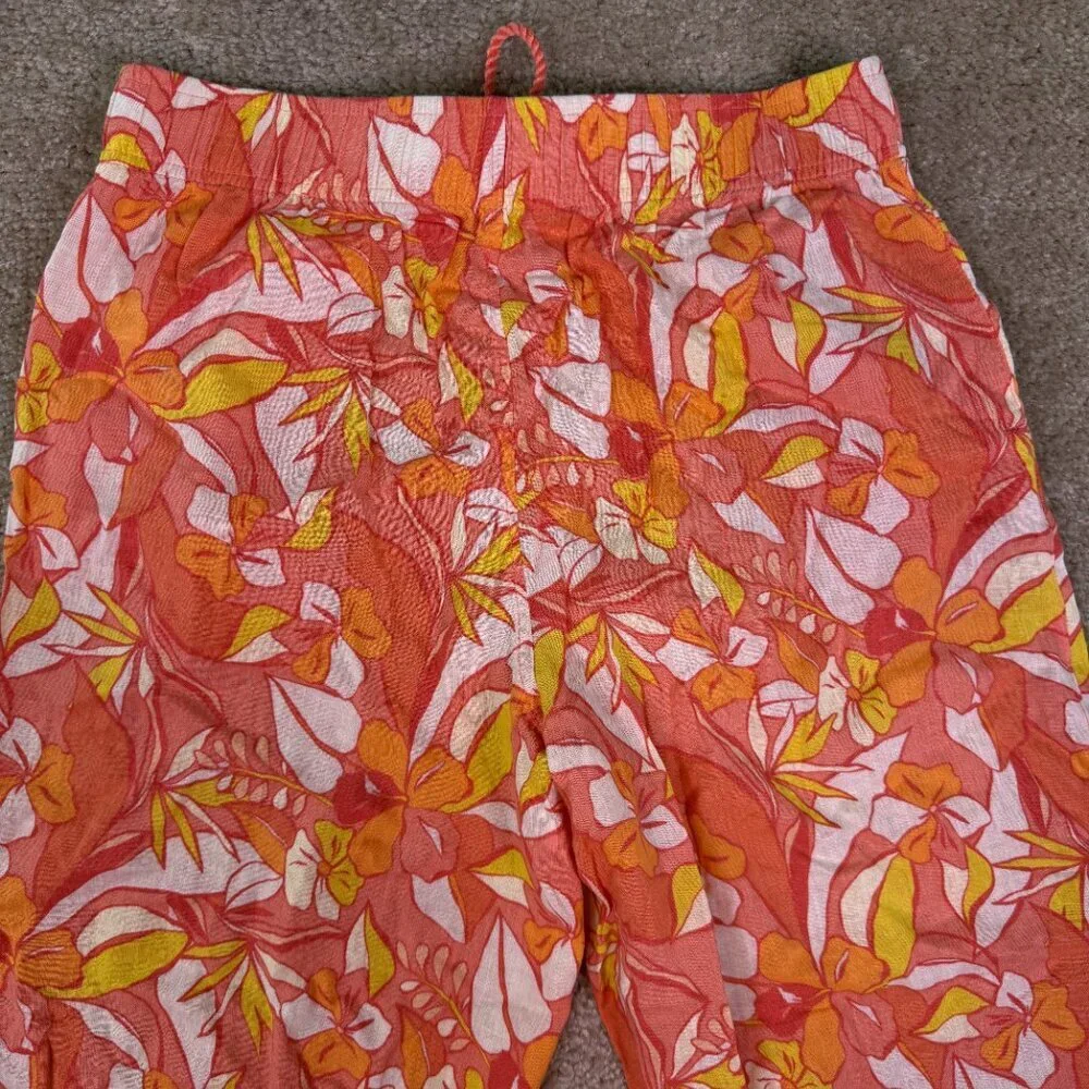 C&C California Linen Blend Sz L Wide Leg Cropped Colorful Floral Boho Pants E554 - Picture 6 of 11